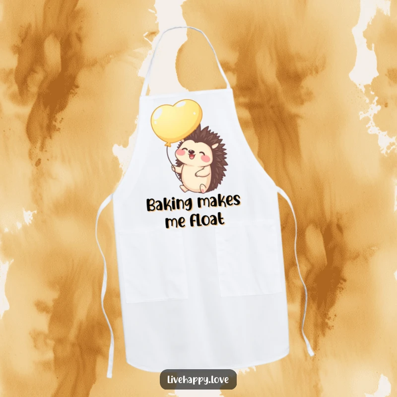 Funny Hedgehog Apron: A giggling hedgehog holds a bright balloon, gently floating upwards, bringing cheerful vibes to the kitchen.