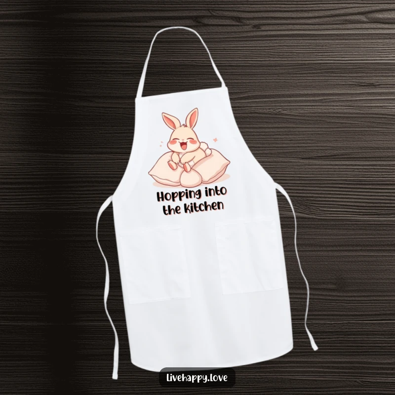 Funny Rabbit Apron: A laughing rabbit with ears back happily rolls down a gentle hill of soft pillows, bringing comfort to the kitchen.