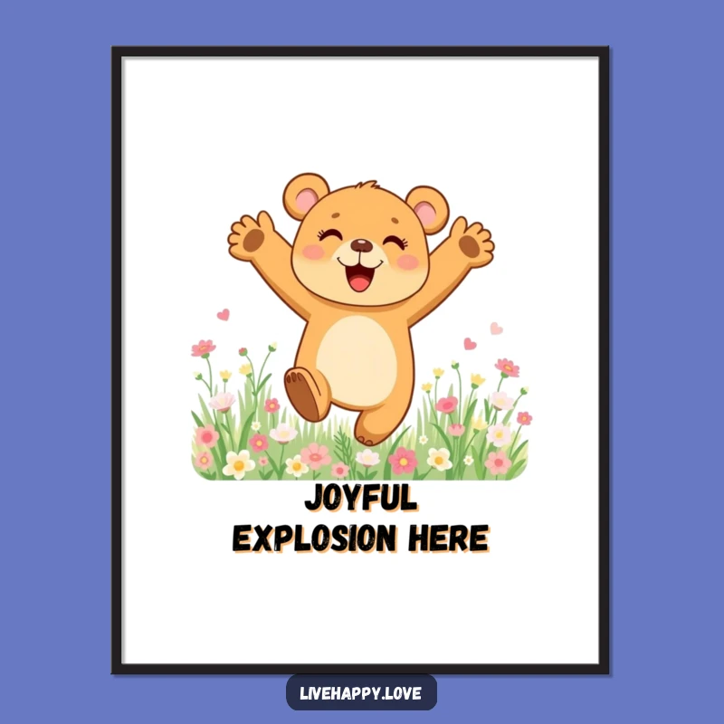Funny Bear Cub Digital Art: Joyful Leap Scene, Customizable Funny Gift