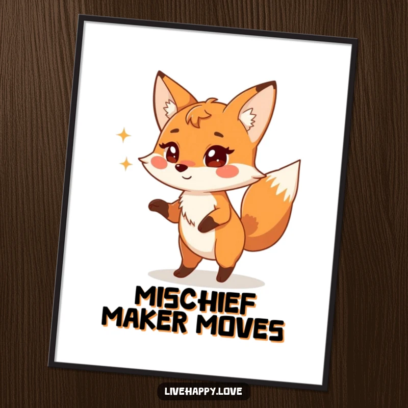 Funny Fox Digital Art Print: A playful fox with sparkling, mischievous eyes is depicted doing a silly, energetic dance with pure joy.