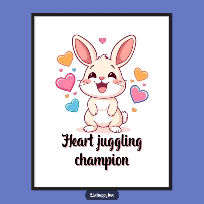 Funny Rabbit Digital Art: Heart Juggling Scene, Customizable Funny Gift