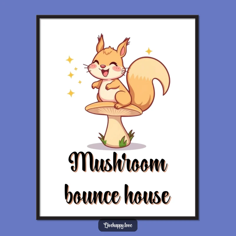 Funny Squirrel Digital Art: Bouncing Mushroom Scene, Customizable Funny Gift