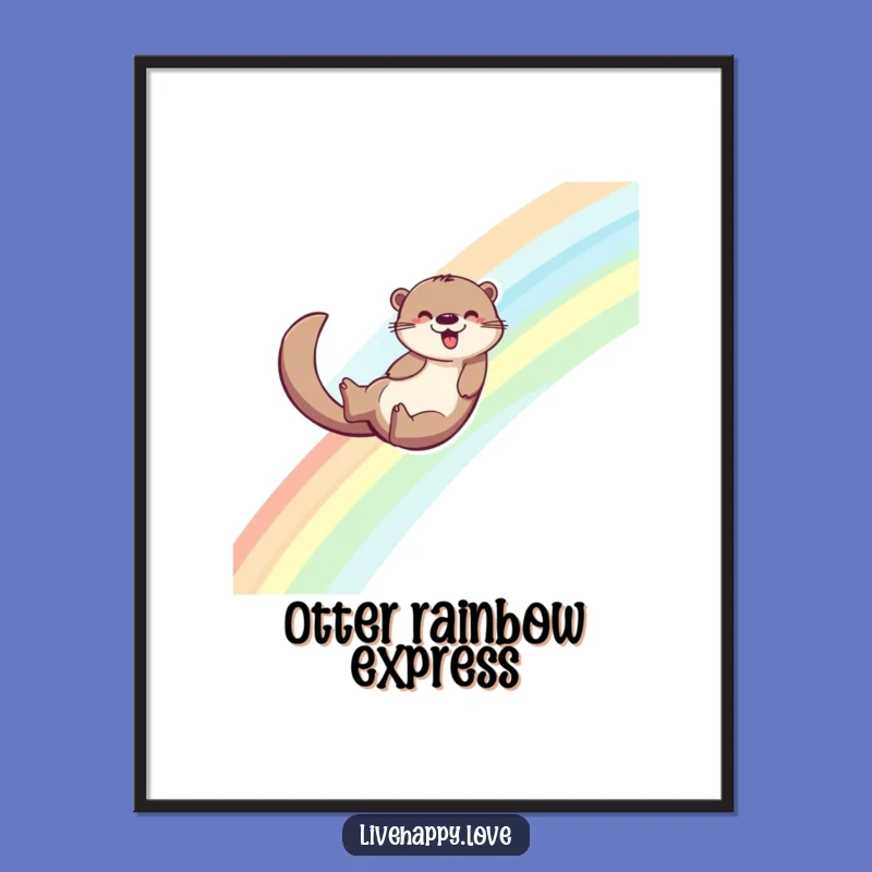 Funny Otter Digital Art: Rainbow Slide Scene, Customizable Funny Gift