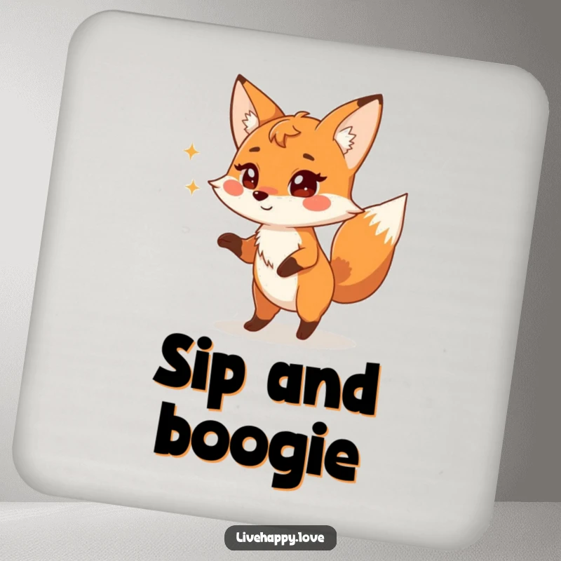 Funny Fox Coaster: A playful fox with a mischievous sparkle dances sillily, adding a touch of fun to your tabletop.