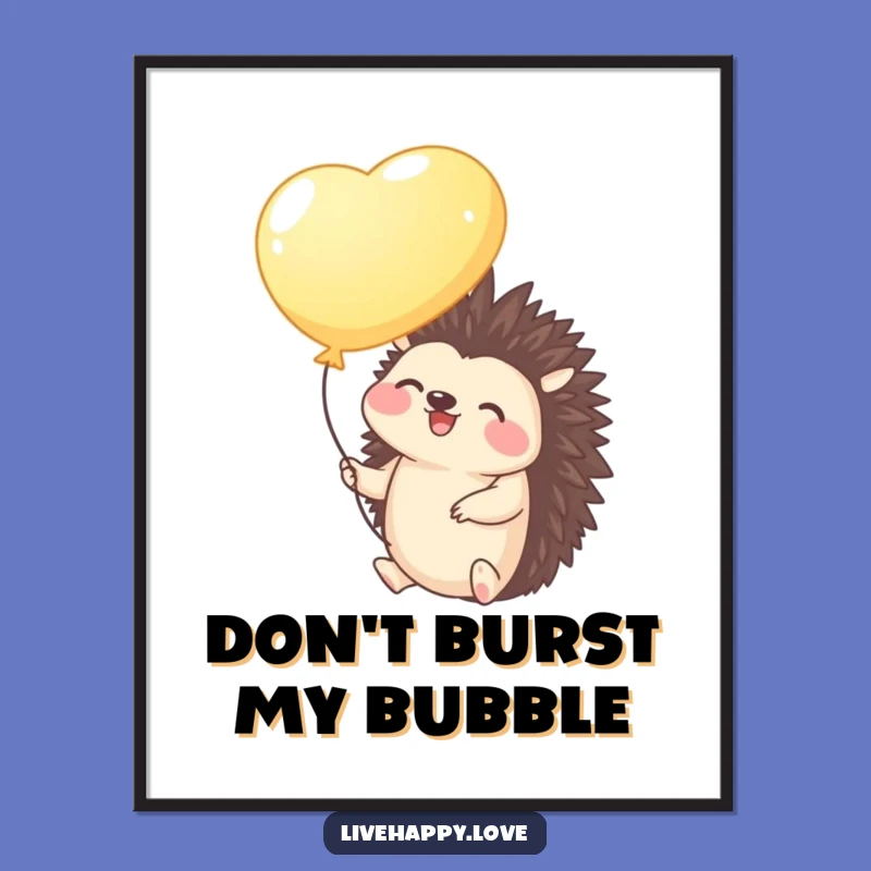 Funny Hedgehog Balloon Poster - Whimsical Wall Art, Cheerful Funny Gift