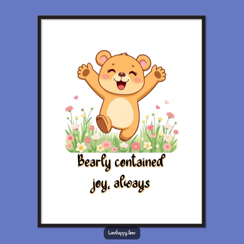 Free Printable Wall Art: Joyful Bear Cub Leaping, Funny Whimsical Downloadable Decor