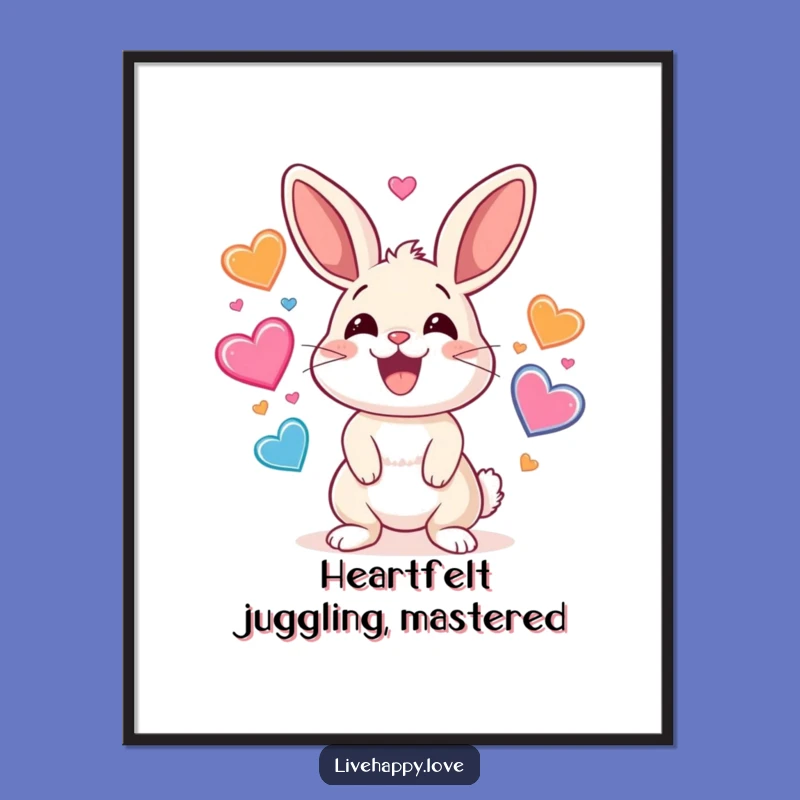 Free Printable Wall Art: Juggling Rabbit with Hearts, Funny Downloadable Decor