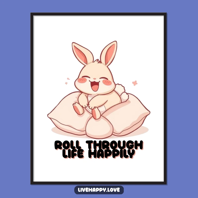 Funny Free Printable Wall Art: Rabbit Pillow Roll, Hilarious Downloadable Decor