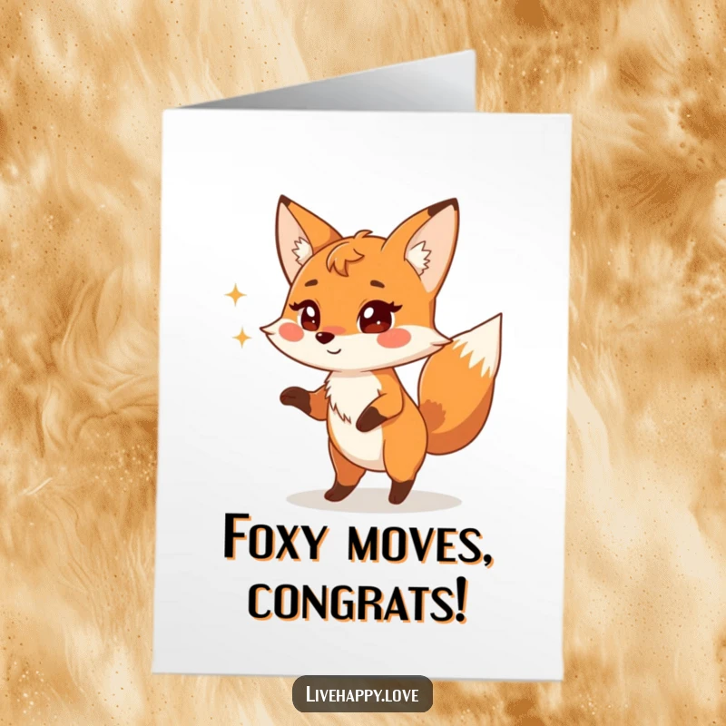 Funny Free Printable Congrats Card: Playful fox with a mischievous sparkle in its eyes doing a silly, celebratory dance.