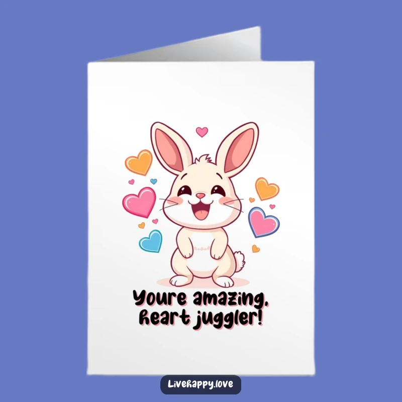 Free Printable Juggling Rabbit Congrats Card: Funny Hearts, Downloadable Gift