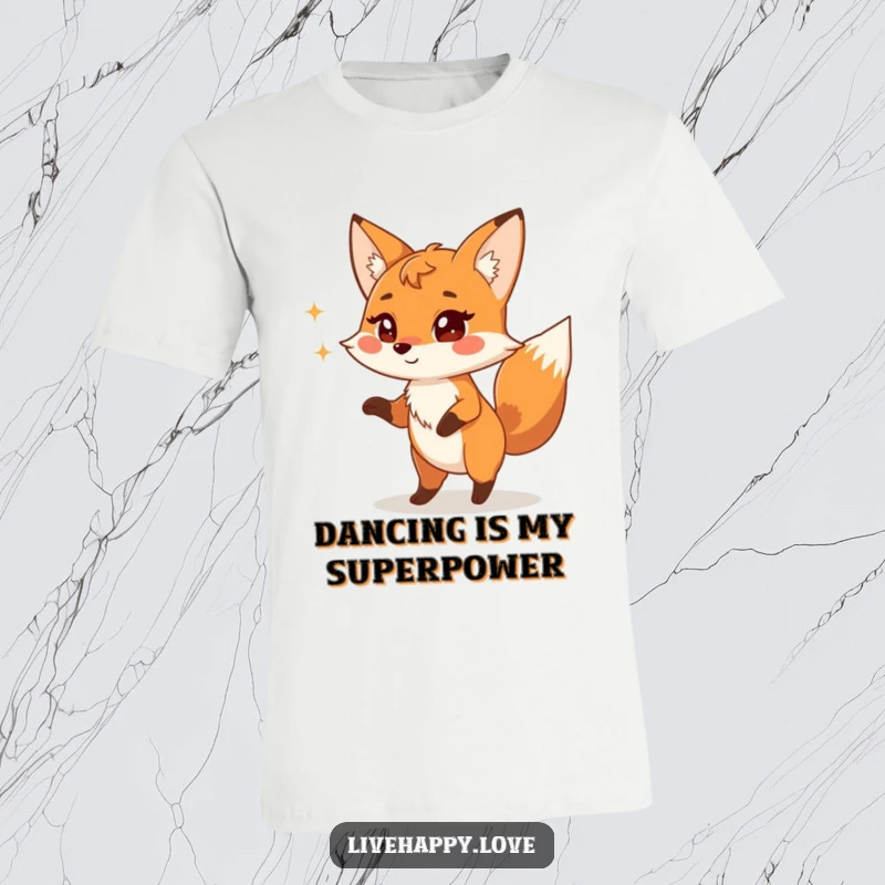 Funny Fox T-Shirt: A playful fox with sparkling, mischievous eyes is captured doing a delightfully silly dance with abandon.