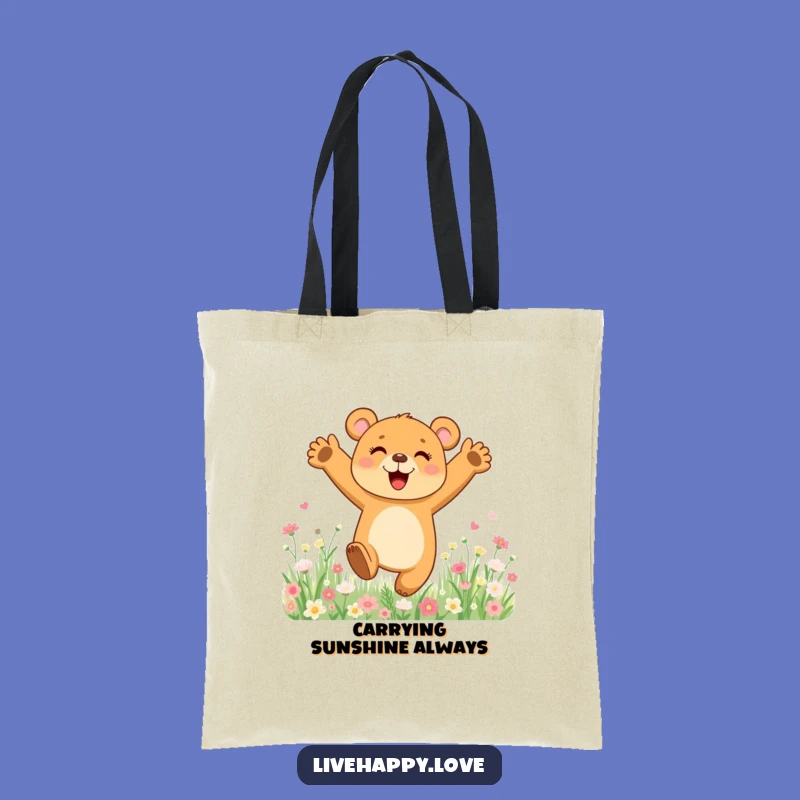 Funny Bear Cub Tote Bag: Joyful Flower Field Art, Stylish Funny Gift